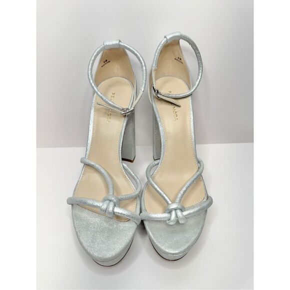 Pelle Moda Gillian Sandal 9.5 Silver Metallic Suede Open Toe Ankle Strap Heel - Picture 4 of 13